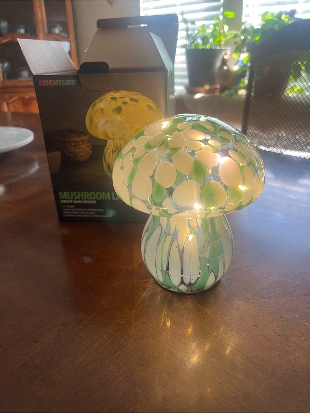 Green & White Glass Mushroom LED Accent Lamp